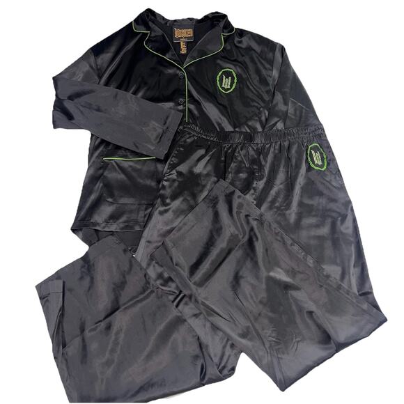 Wicked x Forever 21 Pajama Set Women’s Size L Black Satin Sparkle Embellished - Picture 1 of 12